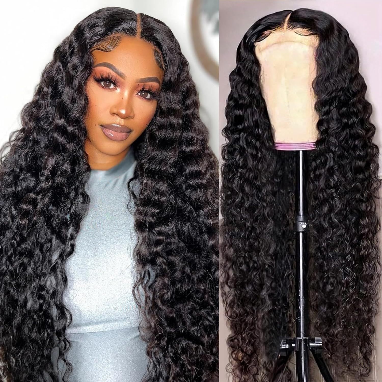 Deep Wave Front Lace Human Hair Wig – Bouncy & Voluminous Curls