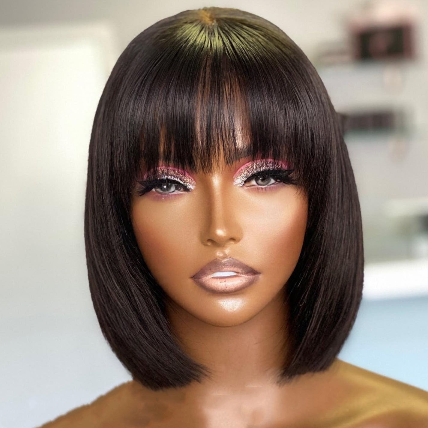 Su Bob Style Human Hair Lace Wig – Cute Bangs & Short Bob