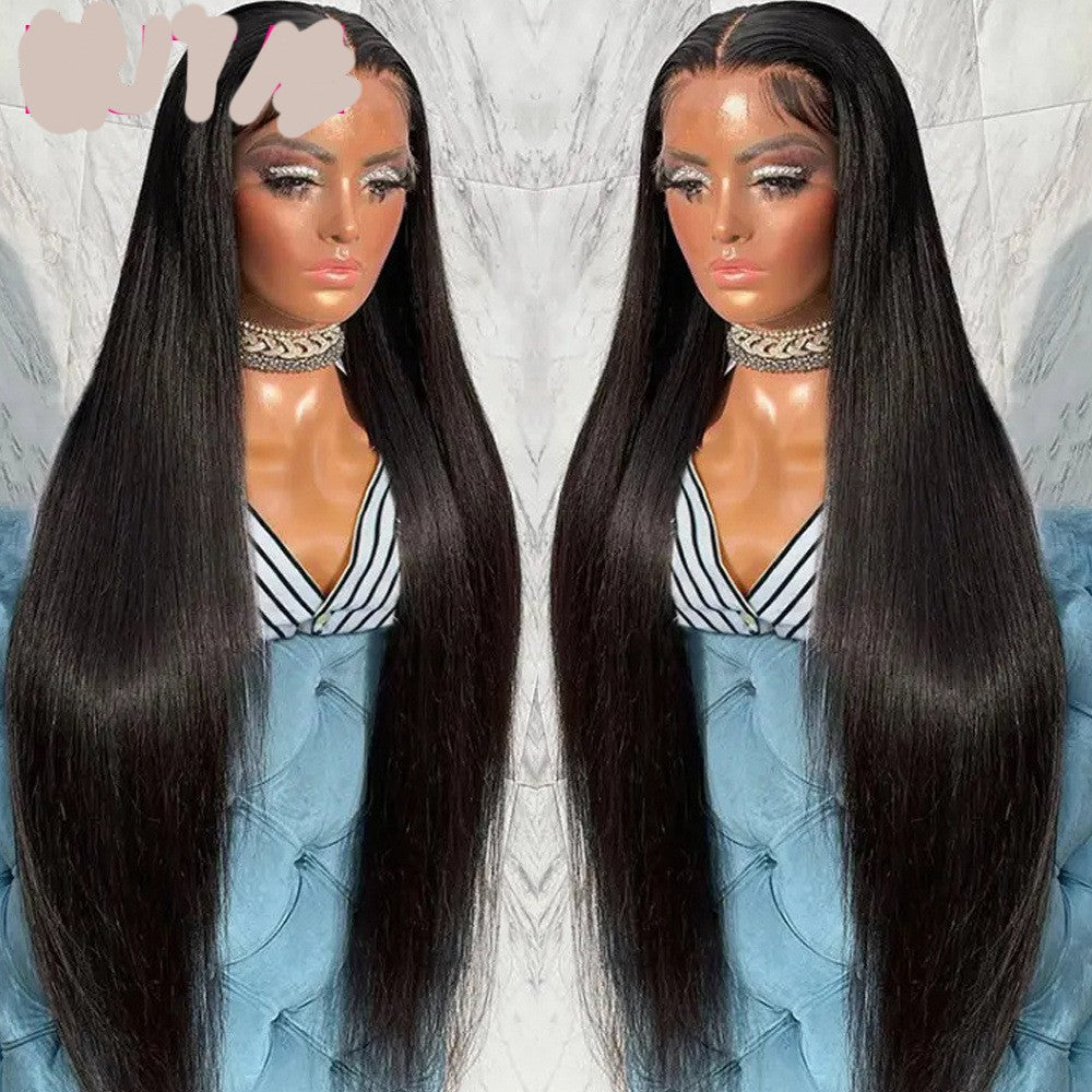 Medium Length Black Straight Human Hair Lace Wig Set – Natural & Versatile
