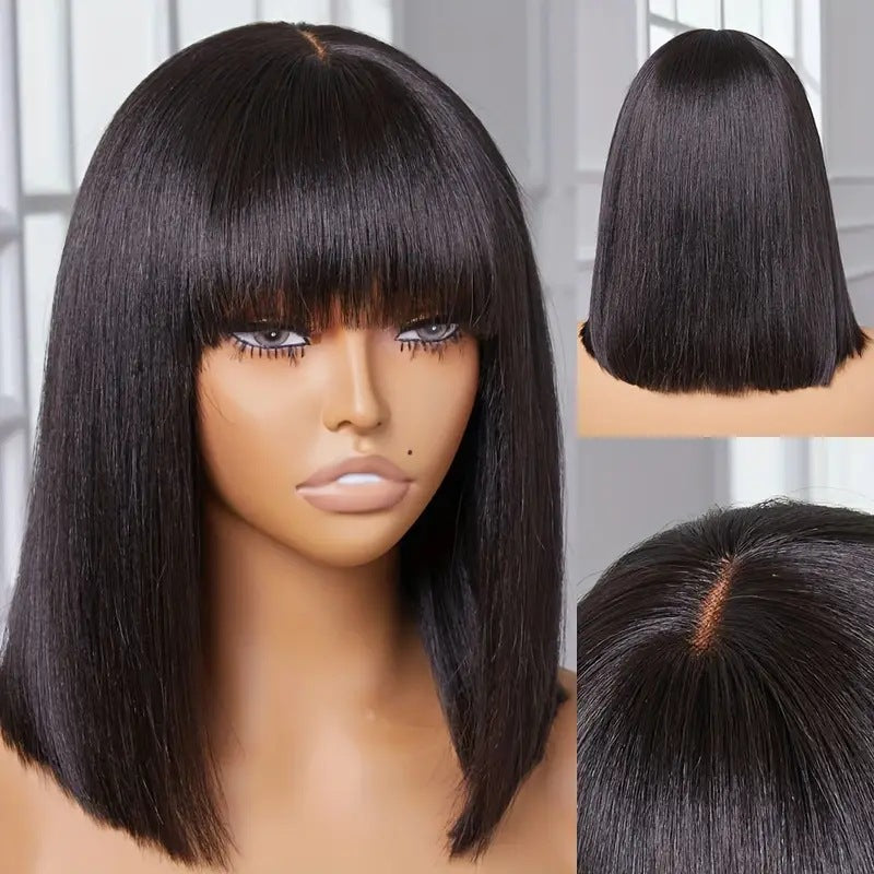Su Bob Style Human Hair Lace Wig – Cute Bangs & Short Bob