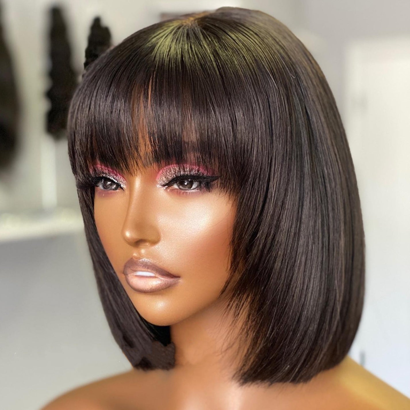 Su Bob Style Human Hair Lace Wig – Cute Bangs & Short Bob