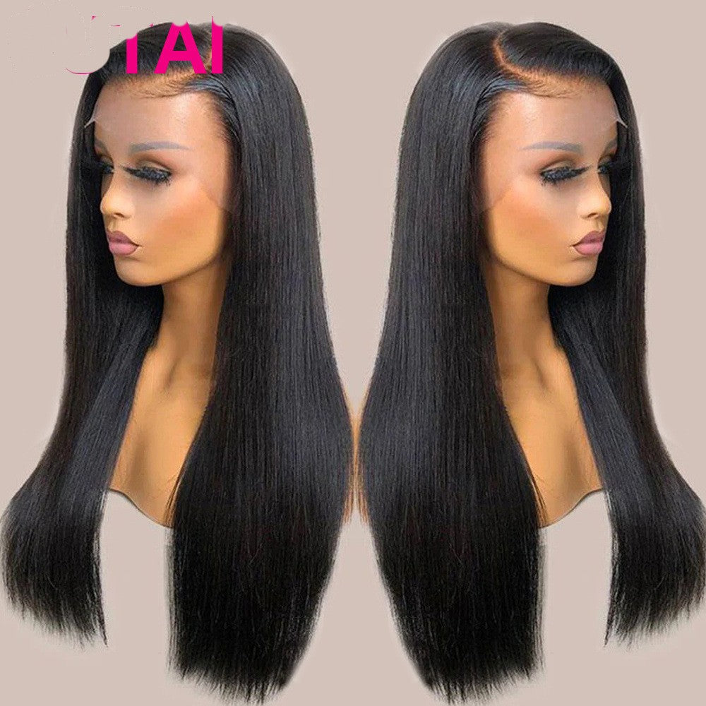 Medium Length Black Straight Human Hair Lace Wig Set – Natural & Versatile