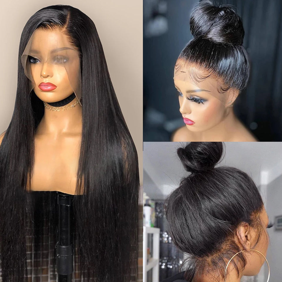 Medium Length Black Straight Human Hair Lace Wig Set – Natural & Versatile